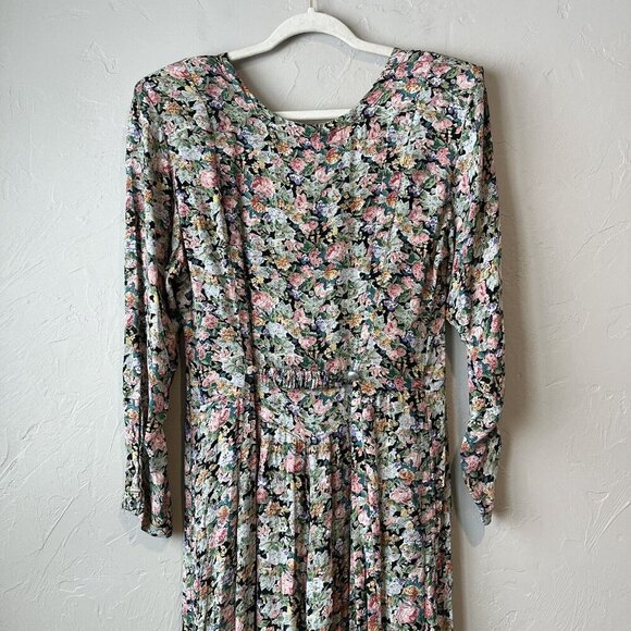 vintage nostalgia dress Floral Maxi Cottage Pleated 90s 80s Coquette Feminine M - Picture 11 of 14